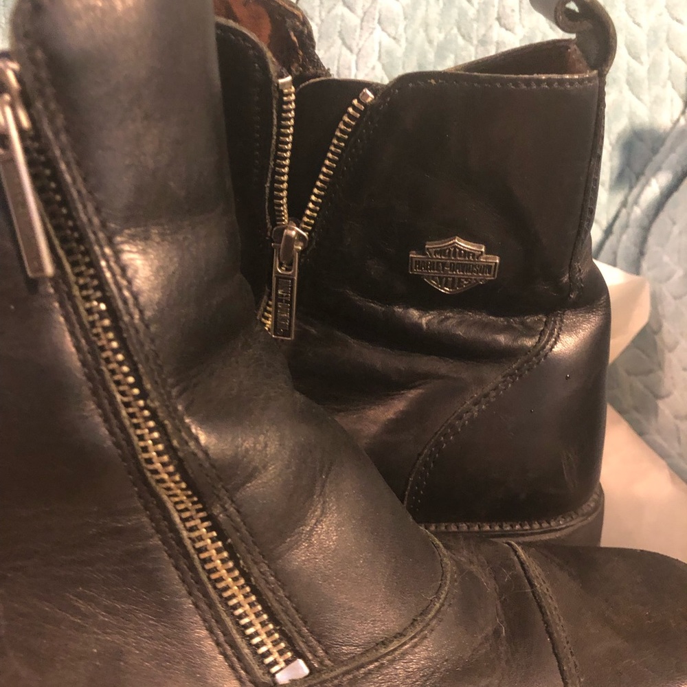 Preloved Harley Davidson Black Leather riding boots 10 ladies **** zipper - Picture 4 of 9